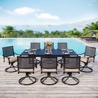 Argyri 8 - Person Patio Dining Set with Extendable Rectangular Table , Cushions Included