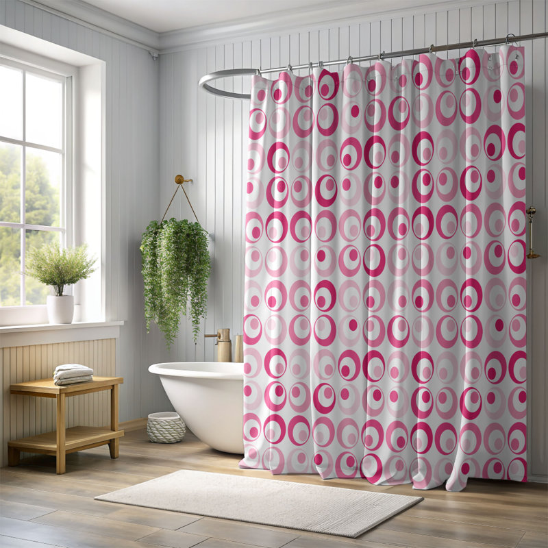 Rideau de douche 1 pièce Pink Love Whispers, H 74 po x l 71 po