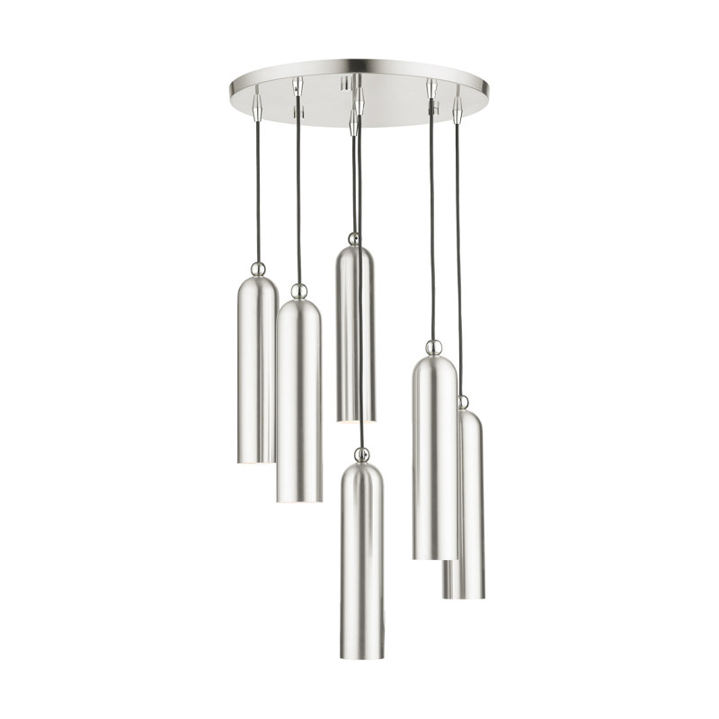 Luminaire suspendu cylindrique à 6 lumières Harly, Nickel brossé