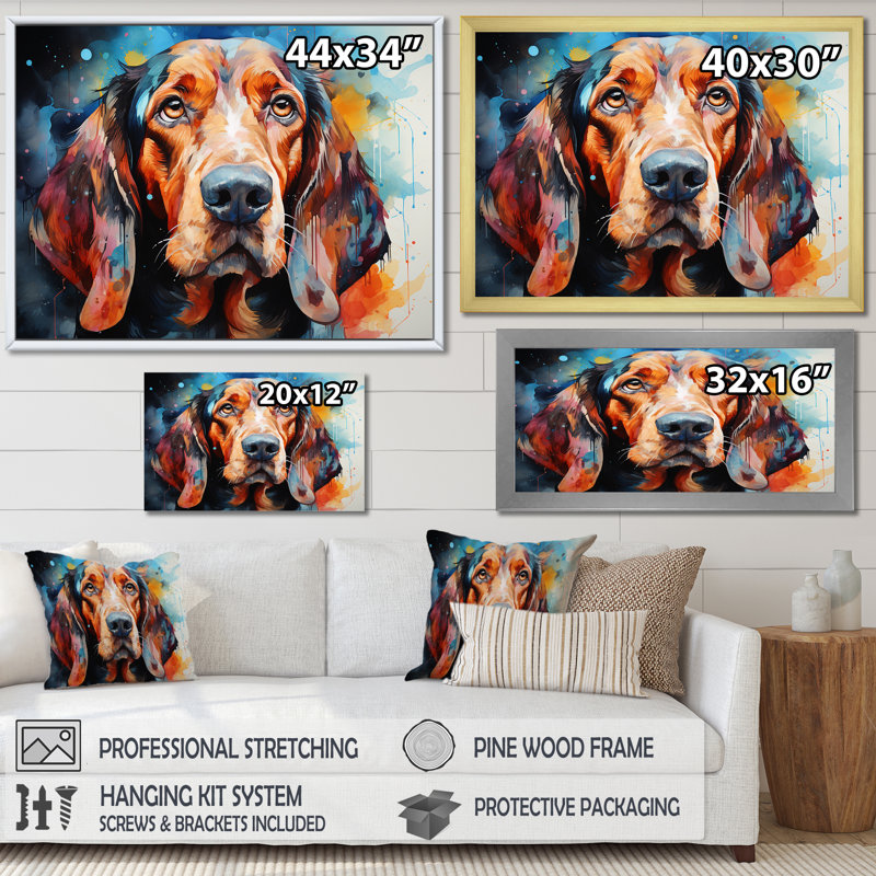 «Dog Basset Hound Beauty» sur toile, Cadre flottant brun, H 34 po x l 44 po