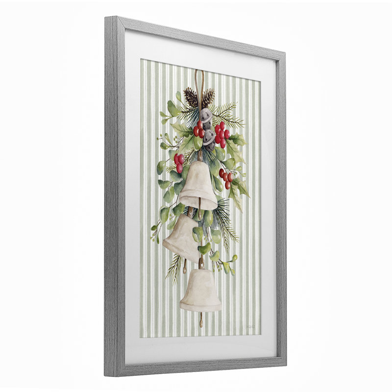 «Holiday Bells» avec impression de houx encadrée sous verre, design par Cindy Jacobs, Cadre de ferme gris, H 20 po x l 14 po