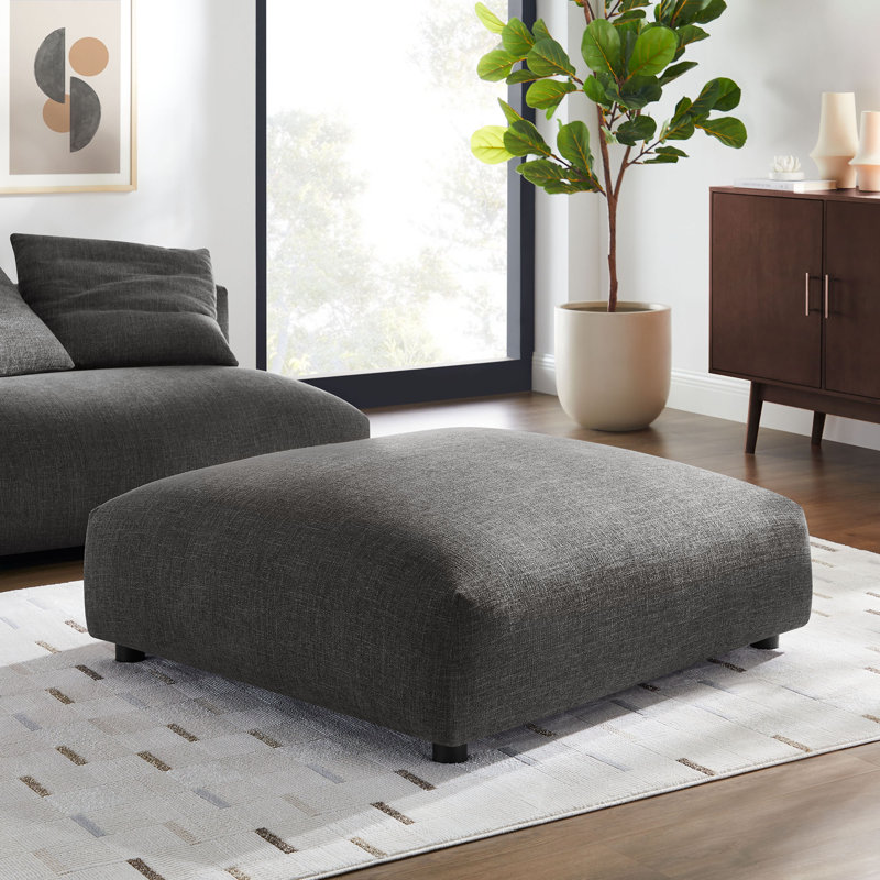 Charcoal Gray Upholstered Fabric Modular Ottoman
