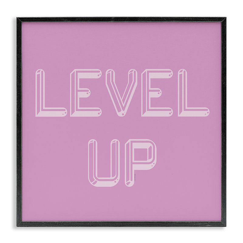 Level Up Purple & White Framed Giclee, design by Yass Naffas Designs, 17" H x 17" W, Midnight Black Framed Giclee