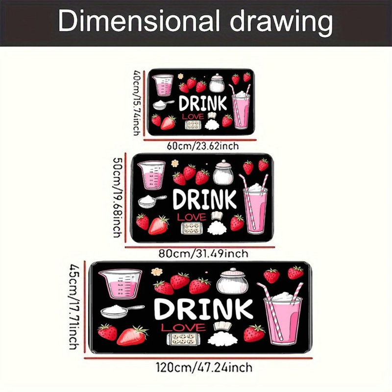 Ensemble de 3 tapis de cuisine Strawberry Drink