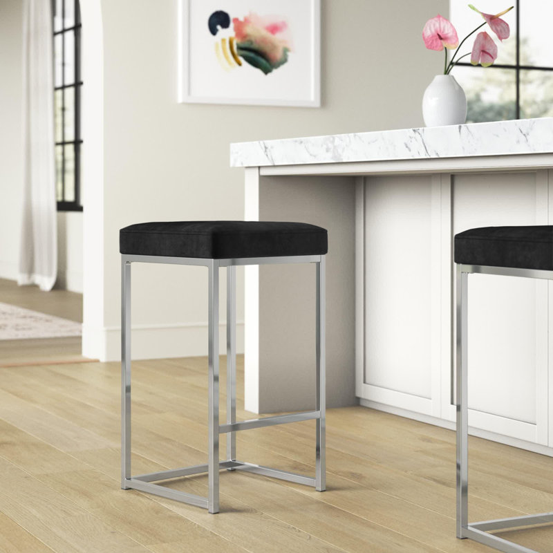 Tabouret de comptoir 26,5 po Sadler, Velours noir, Chrome