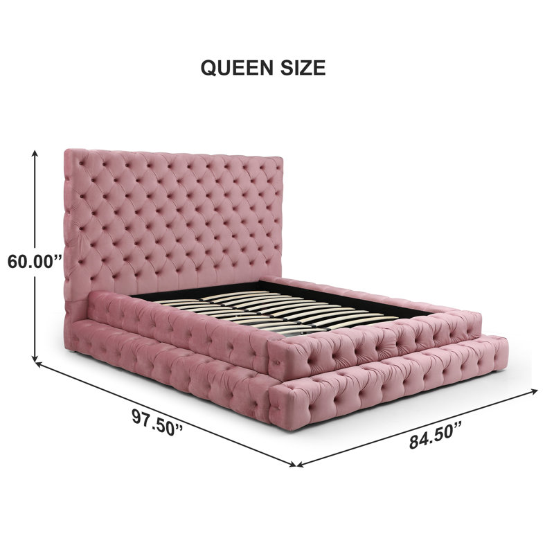 Elen Tufted Velvet Bed, Queen, Pink