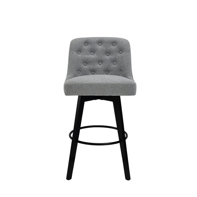 Swivel Upholstered 30'' Bar Stool Wood Leg, Gray, Bar Stool (30" Seat Height), 1