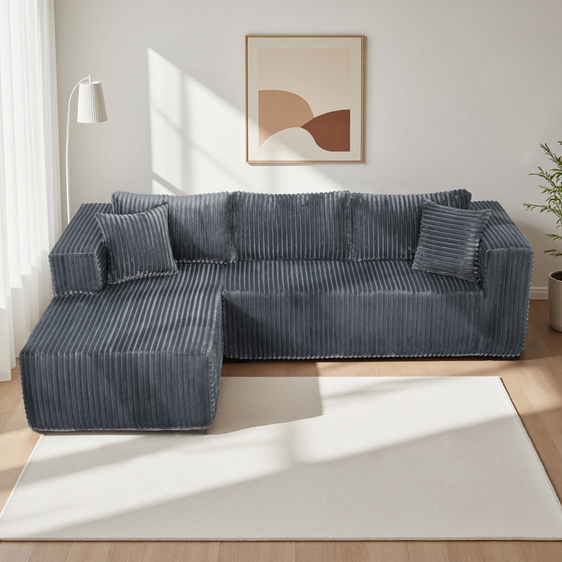 Canapé modulaire en L 105 po, Tissu gris, Orienté à gauche (vu de face)