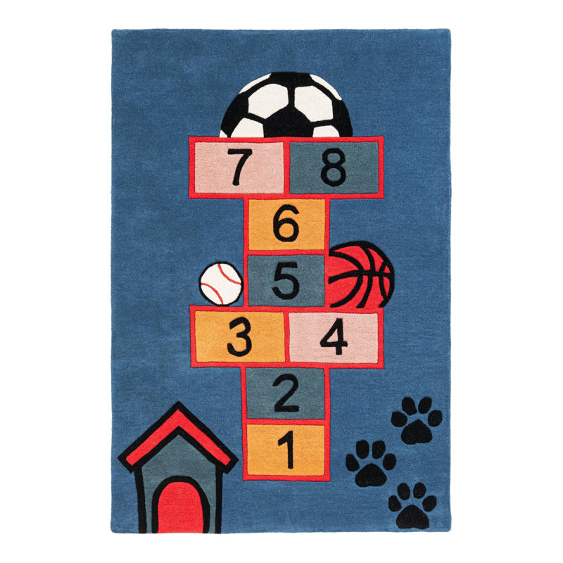 Unique Loom Hopscotch Playtime Kids Wool Rug, Rectangle 4'1" x 6'1"