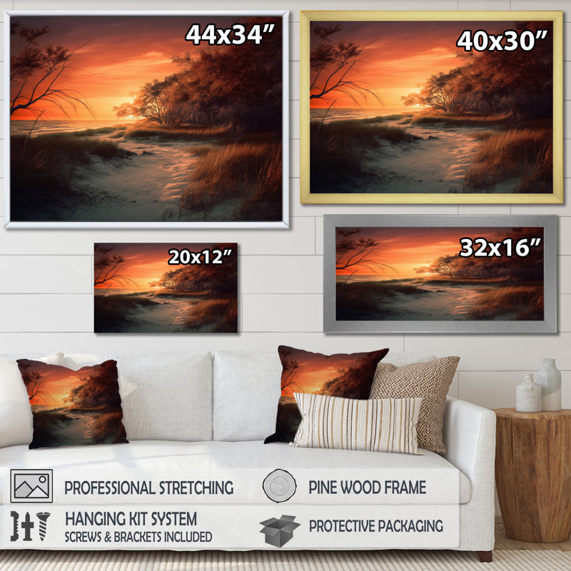 «Beachside Sunset II», reproduction sur toile, Cadre flottant doré, H 24 po x l 32 po x P 1 po