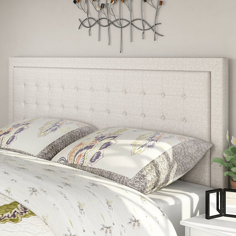 Tête de lit tapissier Kaster, Très grand lit Eastern, Lin beige