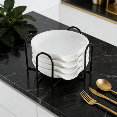 Ensemble de repose-cuillère en céramique avec support en métal, paquet de 4 ustensiles pour cuisinière et comptoir, plat à sauce résistant à la chaleur et organisateur de cuisine