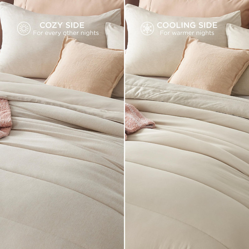 Bedsure Cooling And Warm Bed Set, Full Comforter with 2 Pillowcases, Linen - Reversible
