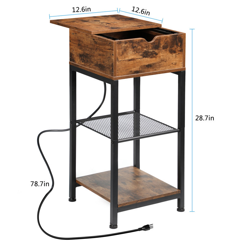 Table de chevet Table de chevet Table de chevet étroite avec tablette de rangement avec ports USB et prises de courant