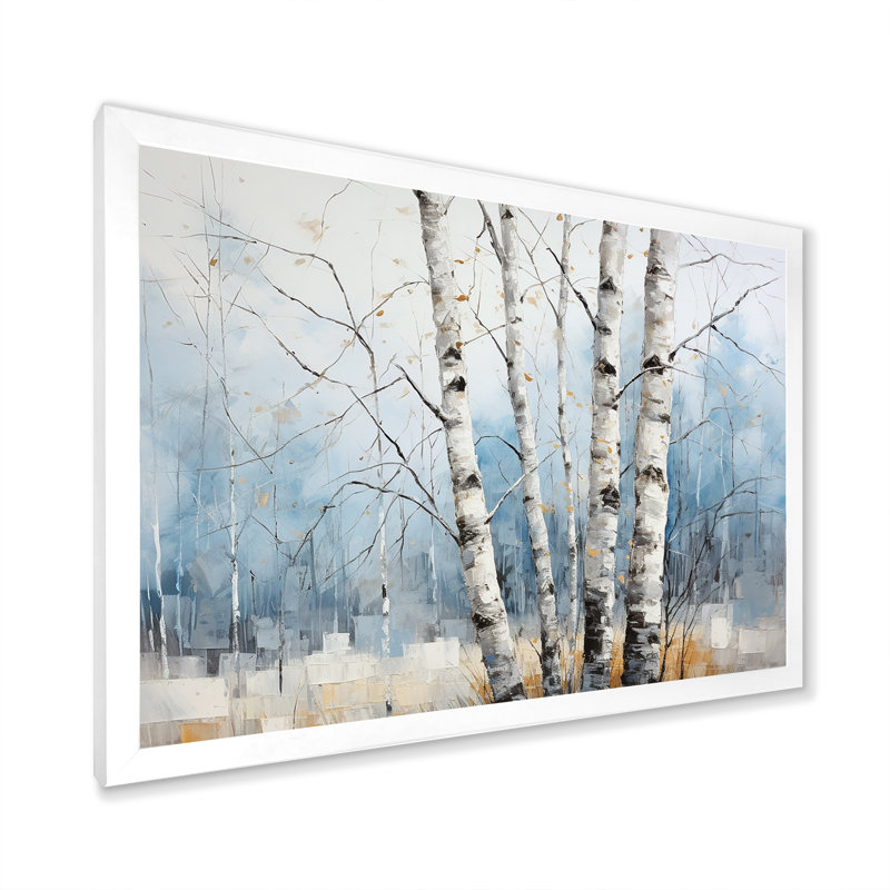Bouleaux blancs, forêt, paysage d'hiver III - décoration murale bouleau, H 16 po x l 32 po x P 1 po, Cadre simple blanc