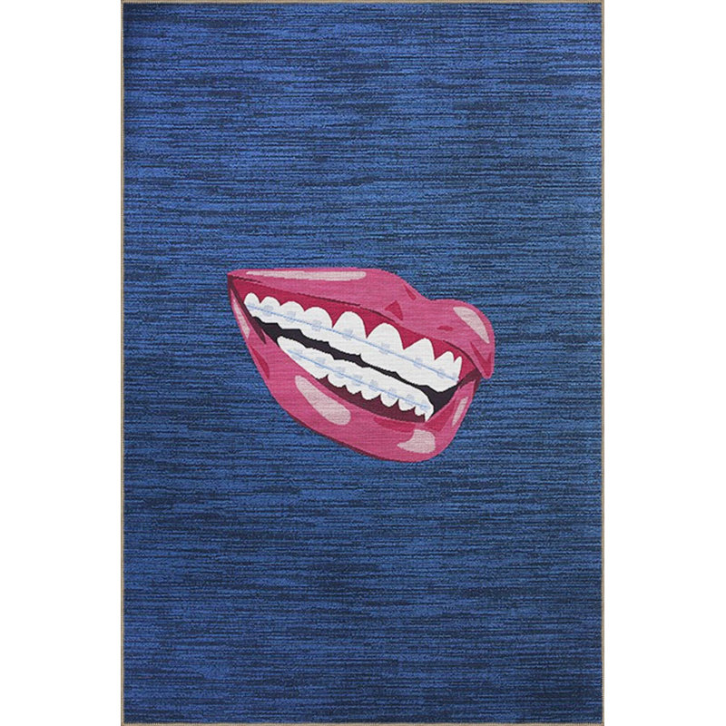 Creative Modern Decorative Carpet With Blue Themed Lip Pattern, Rectangle 5'2" x 7'7"