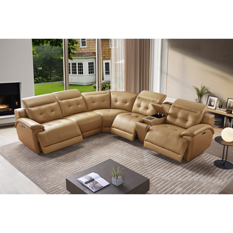 Power Leather Reclining Sectional Recliner Couch, 3-Seater with Auto-Footrest & Headrest,  Wireless Charger, Bluetooth & Cup Holder