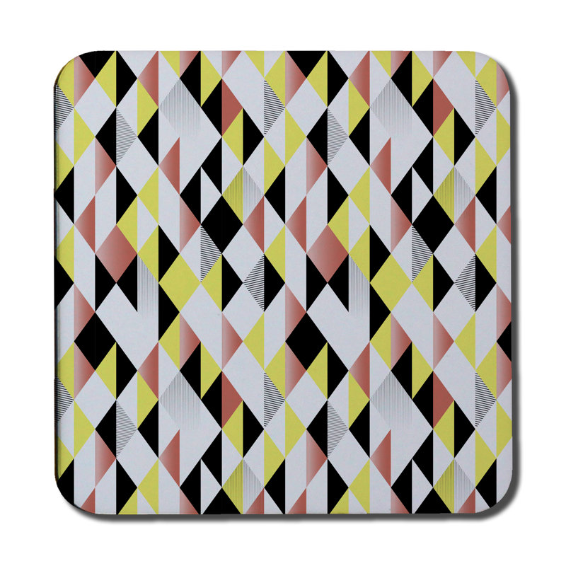 Square 6 Piece Coaster Set, Yellow Geometric