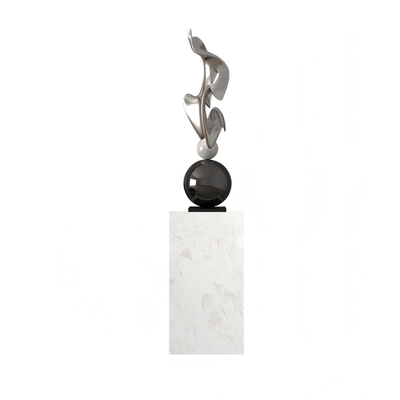 Sculpture géométrique moderne 62,99 ", Blanc / argent / noir