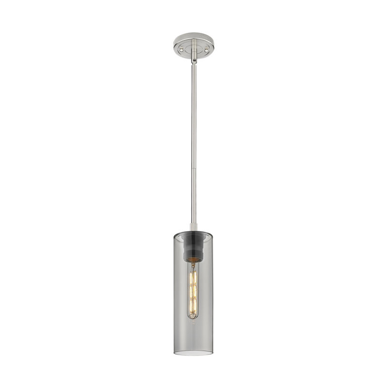 Luminaire suspendu 1 tige Crown Point, H 13,25 po x l 4,5 po x P 4,5 po, Plaqué couleur fumée, Nickel satiné