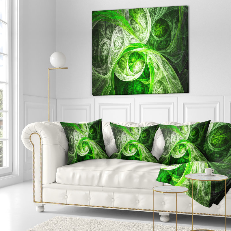 Mystic Green Fractal - coussin imprimé abstrait, 16 po x 1 po, Coussin décoratif
