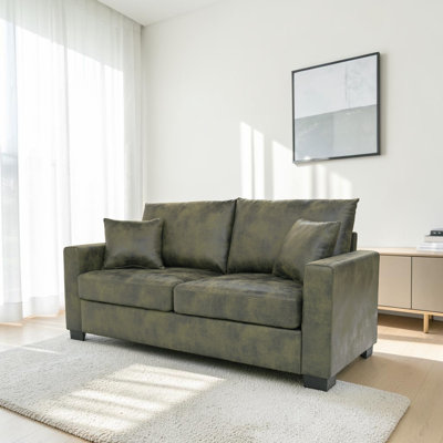 Brooklington 69"W Upholstered Loveseat with Textured Fabric, with 2 Throw Pillows and Sturdy Plastic Legs