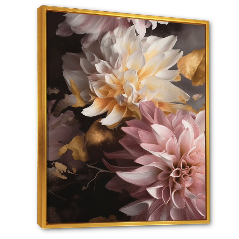 " Dynamic Mums Flowers I ", 32" H x 24" W x 1" D, Gold Floater Framed