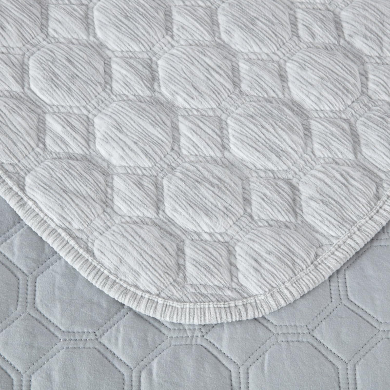 Gray Twin Reversible Velvet Quilt Set with Pillow Sham