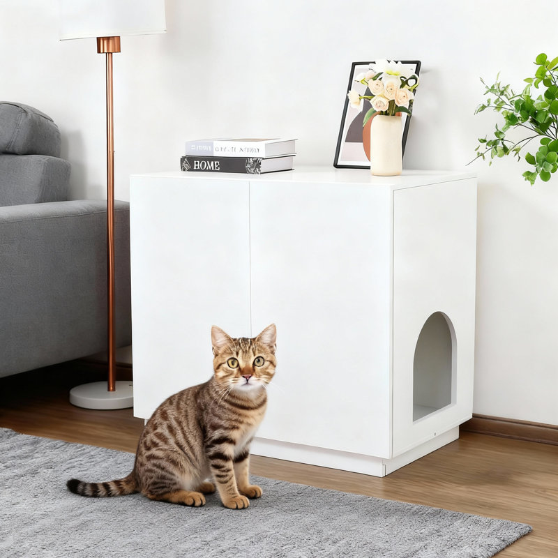Enceinte de litière pour chat, grand meuble de 32 po de hauteur, litière pour chat moderne avec rangement caché, table d'appoint, table de bout