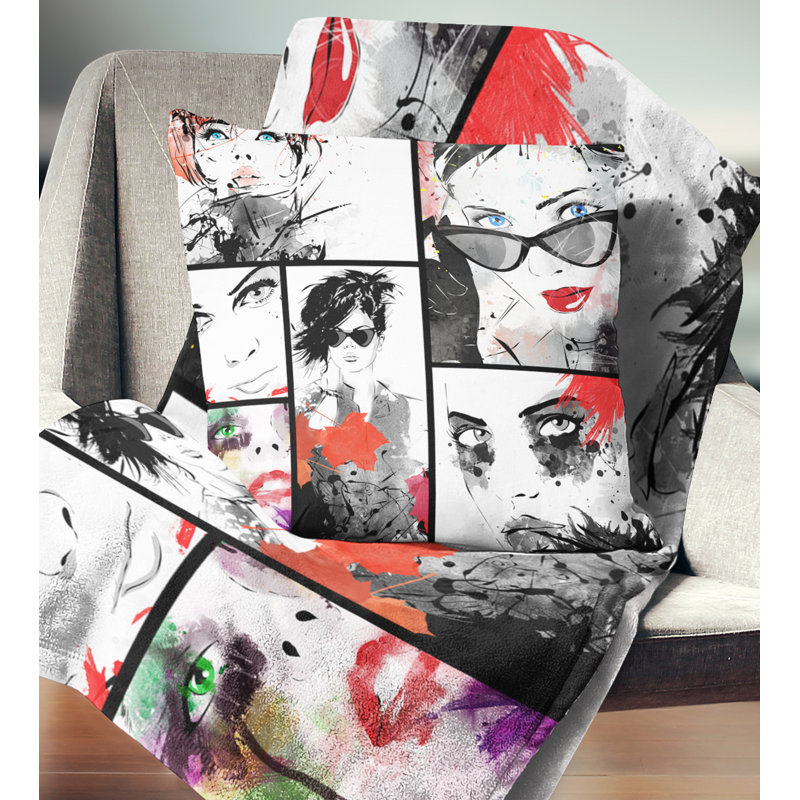 Collage de beaux visages - oreiller imprimé portrait, 16 po x 1 po, Coussin décoratif