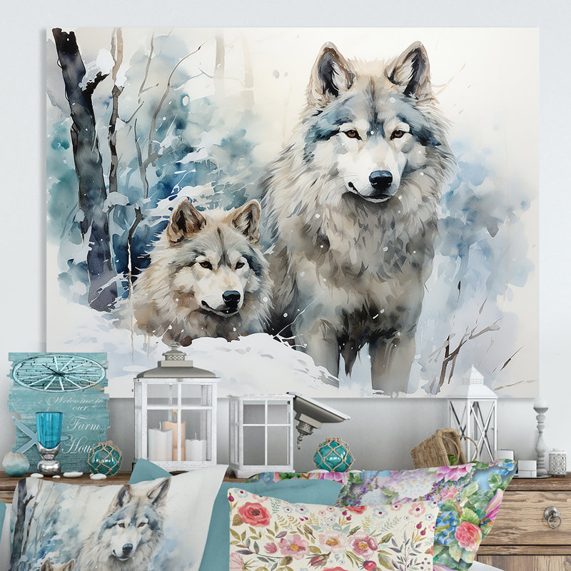 Neige loups en hiver II - loup, art mural en métal, H 12 po x l 20 po x P 1 po