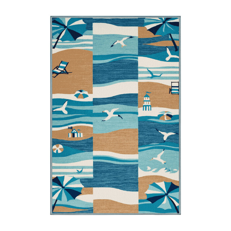 Washable Modern Beach Life Coastal Area Rug, Rectangle 2' x 3'