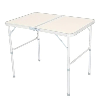 Table de camping pliante légère pour l'extérieur - Aluminium avec 3 hauteurs réglables, plateau supérieur, poignée fixe pour un transport facile, surface de barbecue idéale beige + gris argenté, transport, pique-nique adapté