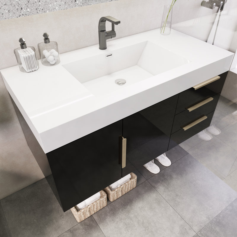 Marck 41.9'' Single Bathroom Vanity with Acrylic Top, High Gloss Black