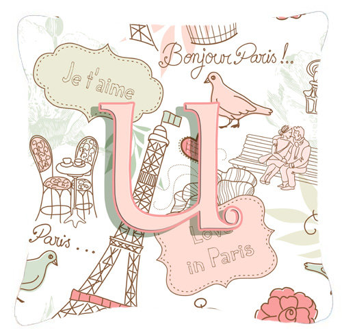Lettre Love in Paris intérieur/extérieur Throw Pillow, 18" H x 18" L x 5.5" D, U