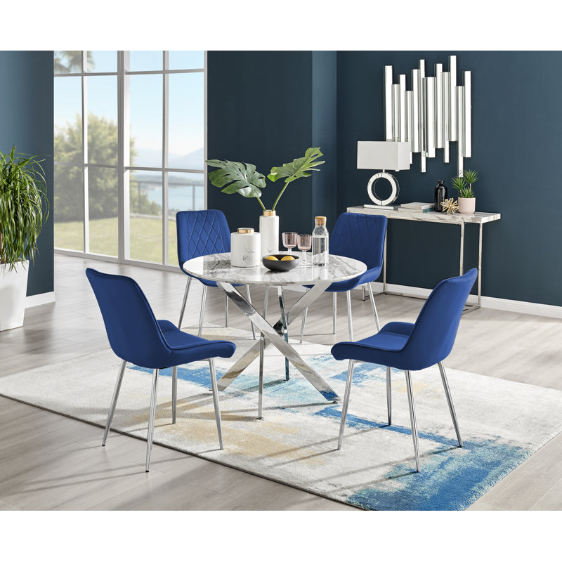 Eubanks 4 - Person Dining Set, Navy/Silver