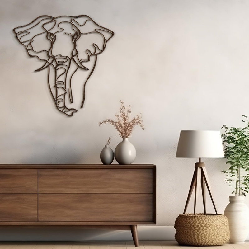 Elephant Animals Black Minimalist Modern Abstract Wall Sculpture Home Decoration Metal Wall Décor, Bronze
