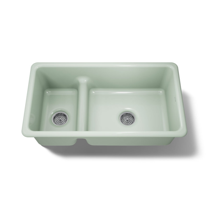 Iron Tones 33" L x 18.75" W Large/Medium Double-Bowl Kitchen Sink, Aspen Green