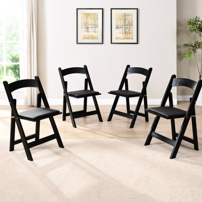 4 chaises pliantes en bois massif - rembourrées en noir et confortables convenant à diverses pièces