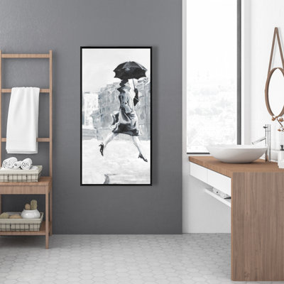 Woman in the rain - 24"x48" Framed canvas
