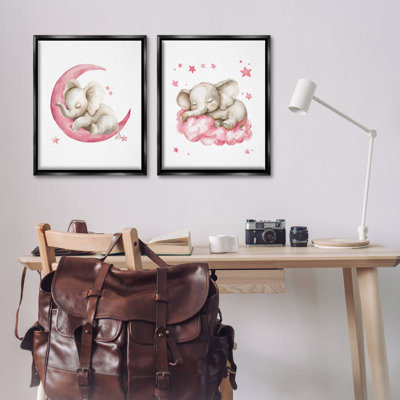 «Pink Sleepy Elephant», ensemble de 2 toiles flottantes encadrées par LSR Design Studio