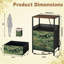 Table de chevet 2 tiroirs avec station de charge, table de chevet avec ports USB et amp; Outlets, tablette ouverte noire, table de chevet avec imprimé de paysage abstrait vert oiseaux blancs
