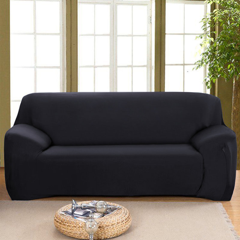 Housse pour canapé extensible 3 places, H 45 po x l 118 po x P 30 po, Mélange de polyester noir