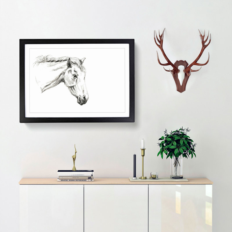 A Portrait of a Horse by Jean Bernard - Framed Print, 24cm H x 33cm W x 2cm D, Black Framed