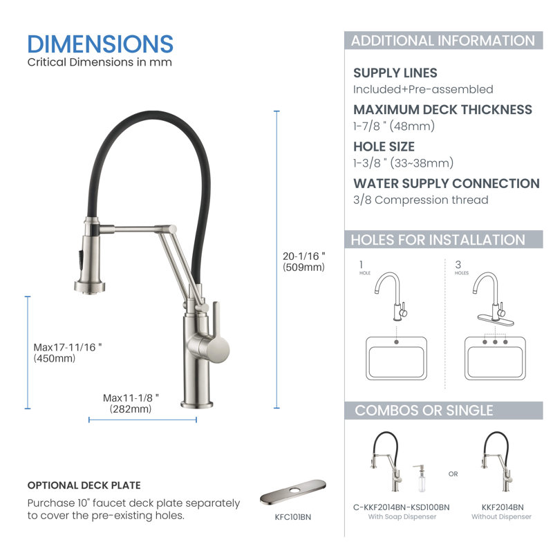 KIBI Engel Pull Down Kitchen Faucet, Brushed Nickel