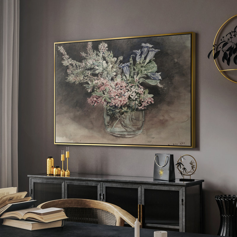 Botanique rétro - XXIX, Toile avec cadre flottant or, H 25 po x l 37 po x P 2 po