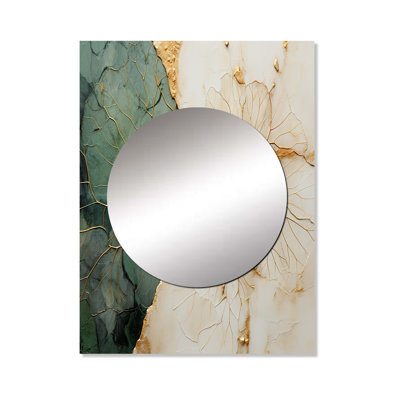 Green Gold Minimalism Poteries I - Abstract Spirals Large Mirror, Green Decorative Wall Mirror, Printed Metal Art