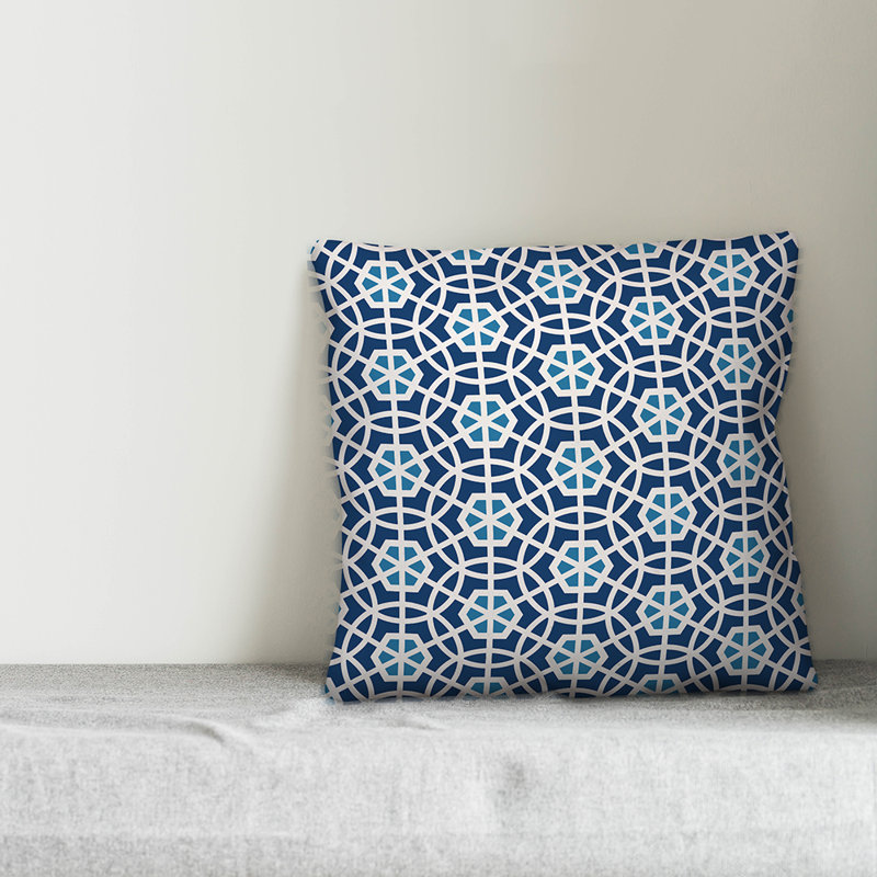  Coussin Geo, Polyester / bourre en polyester, Bleu, 16 po x 1 po