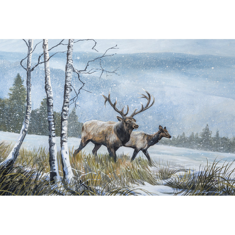 Elk Journey IV by B. Lynnsy - Wrapped Canvas Painting, 30cm H x 46cm W x 3.8cm D