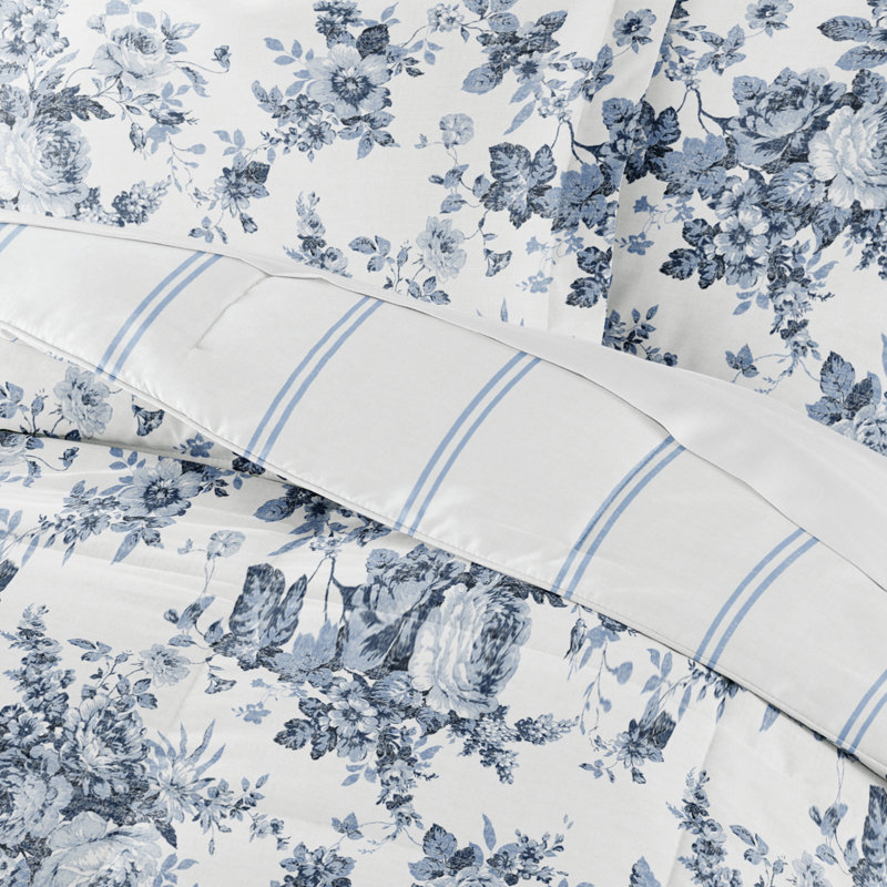 Blue Floral Reversible Down Alternative Comforter Set, Full
